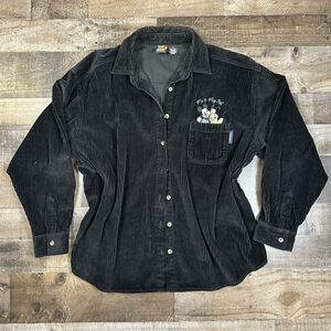 Mickey Unlimited Men’s Size XL Vintage 90s Corduroy Button Up Shirt Black Pluto